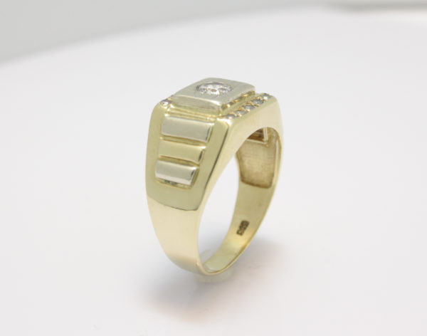 Bi-color gouden heren ring met zirkonia