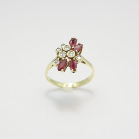 Gouden vintage ring met diamant en robijn