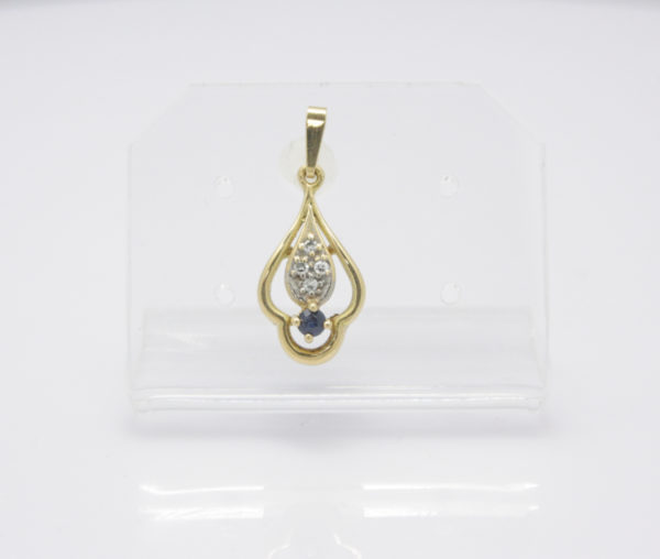 Gouden vintage hanger met saffier en diamant