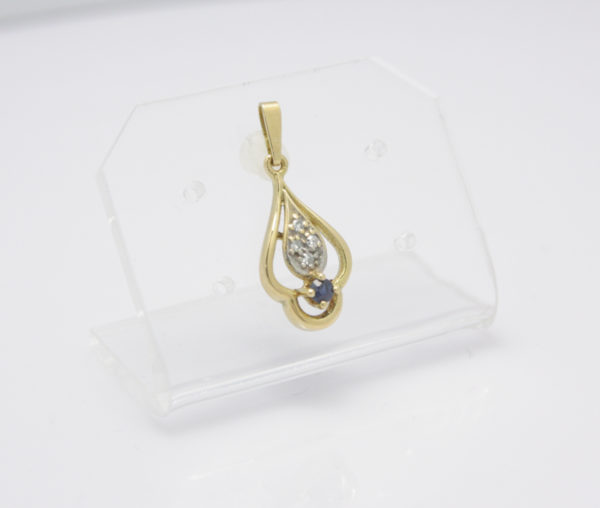 Gouden vintage hanger met saffier en diamant